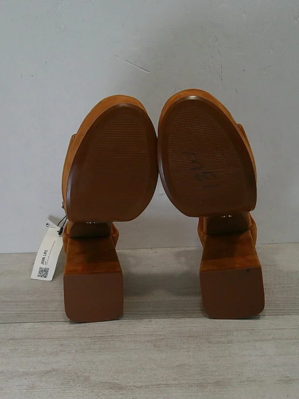Zara 70's Style Platform Camel Tan Chunky Suede Tall Block Heel Sandal Size 40
